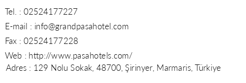 Grand Pasa Hotel telefon numaralar, faks, e-mail, posta adresi ve iletiim bilgileri